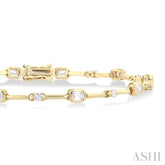 1 1/3 ctw Bezel Set Emerald and Round Cut Diamond Bar Link Bracelet in 14K Yellow Gold